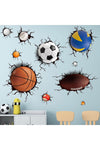 Basketball Football Through The Wall Sports Wall Decals - Kids Baby Boys Wall Stickers - Nursery Playroom Classroom Daycare Game Room Bedroom Home Wall Decor