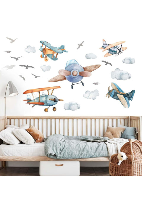 Airplane Wall Stickers - Aircrafts Wall Decals - Kids Baby Boys Nursery Children Daycare Bedroom Playroom Wall Decor