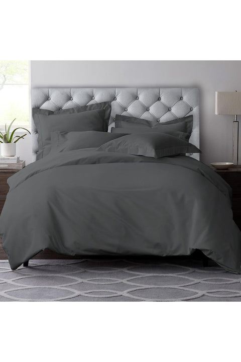 Deluxe 100% Cotton Duvet Cover Set Queen Size 230x220 cm Dark Grey, 600 Thread Count