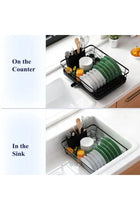 Black Stainless Steel Dish Drying Rack With Cutlery Holder Compact Space Saving Design For Small Kitchen