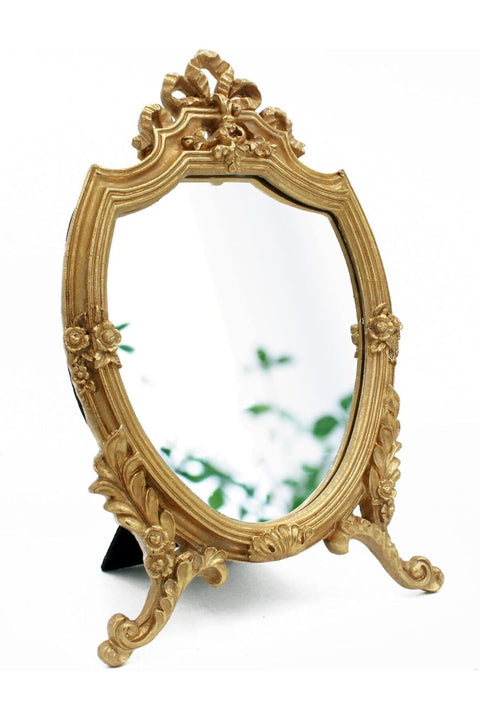 Antique Gold Resin Frame Decorative Wall Mirror, Makeup Mirror Tabletop Mirrors, for Bedroom Living-Room Dresser Decor 8.2 x 13 inchs