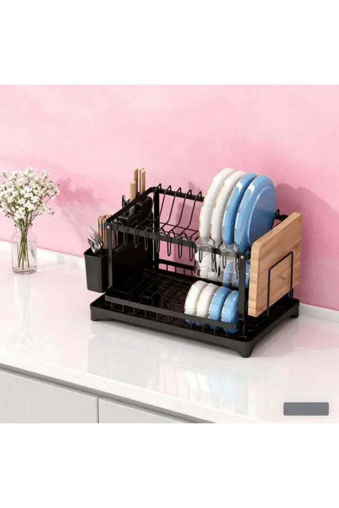 Black Dish Drying Rack Heavy Duty Carbon Steel Multi Tiered Shelf for Plates Bowls Cups Cutlery