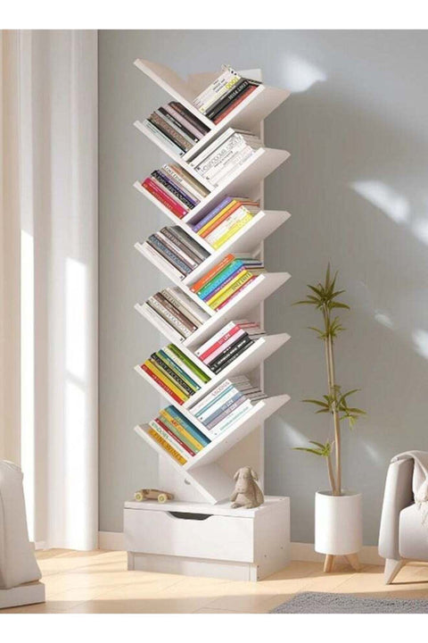 CozyNest Tree-Shaped Wooden Bookshelf, Multi Tier Floor Standing Bookcase Storage Organizer Open Shelf Book Rack for Living Room Study Office Bedroom Decorative Wood Furniture for Books Kids Home Libr