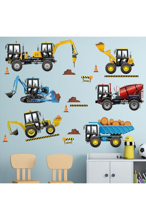 Construction Vehicles Wall Decals - Car Boys Bedroom Wall Stickers - Baby Nursery Kids Room Daycare Playroom Wall Decor