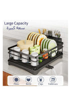 Dish Drying Rack, Extendable Dish Rack for Kitchen Counter, Stainless Steel Dish Strainer with Utensil Holder, Black
