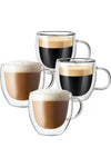 Double Walled Coffee Mugs 250ml - Set of 4 Trending Glass Coffee Mugs for Cappuccino