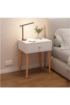 Bedside Table with Drawer, Modern Nightstand with Solid Wood Legs, Practical Bedside Storage Table, Fashion Bedroom Furniture White (Single Drawer)