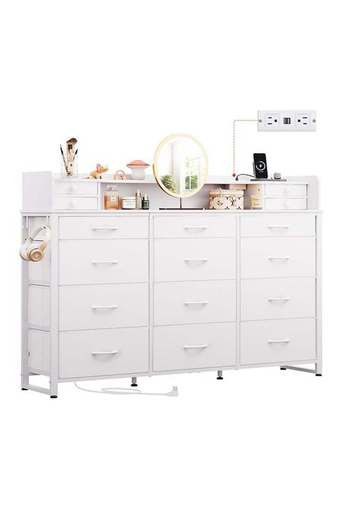 Dressing Model with Electric 16 Drawers for inside Home Room Storage Cabinet 59.06" inches With White Color