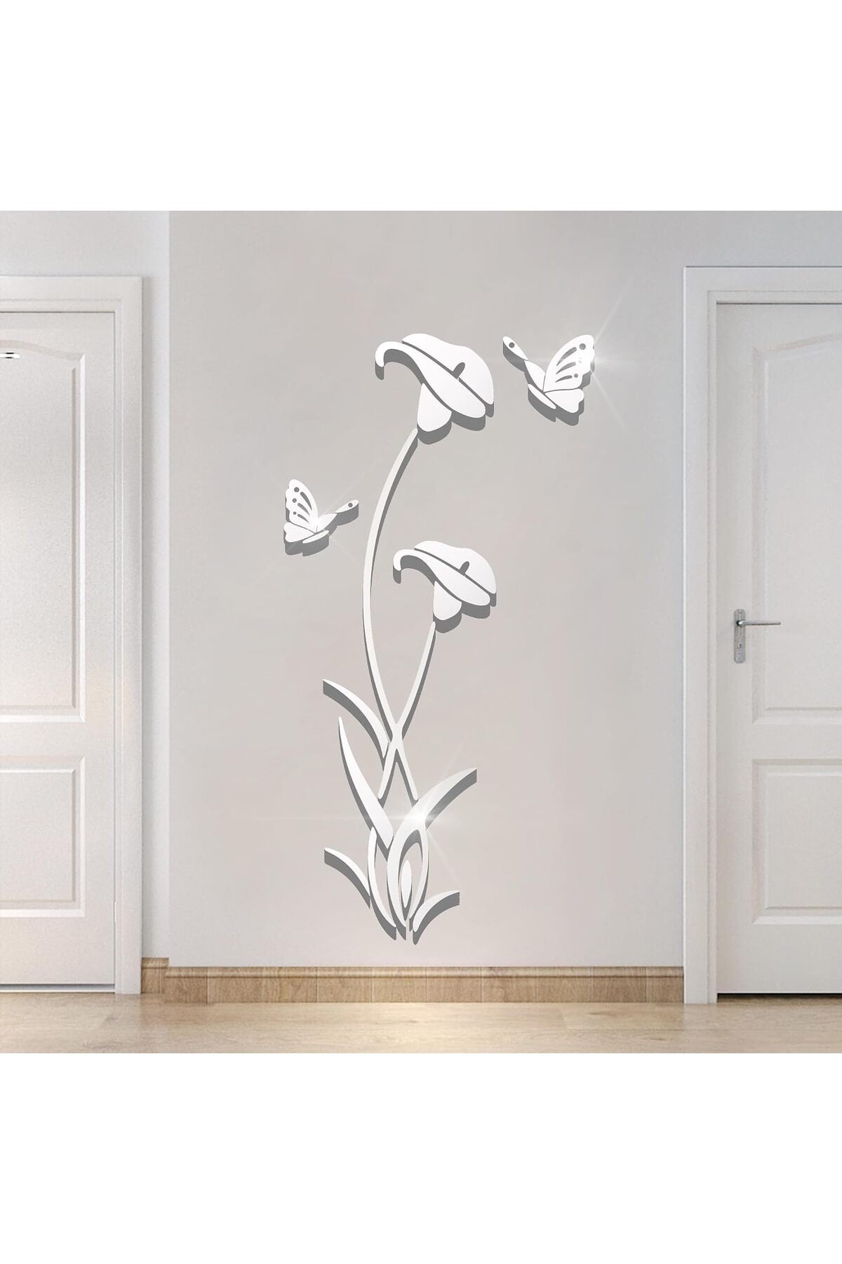 3D Mirror Flower Wall Sticker Acrylic DIY Mirror Decor Self Adhesive Flower Wall Decal for Living Room Bedroom TV Background Porch Home Decoration Silver 70.8x37.4 Inch