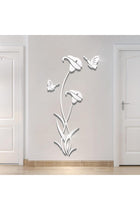 3D Mirror Flower Wall Sticker Acrylic DIY Mirror Decor Self Adhesive Flower Wall Decal for Living Room Bedroom TV Background Porch Home Decoration Silver 70.8x37.4 Inch