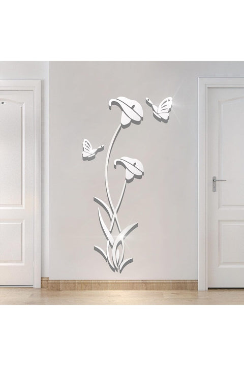 3D Mirror Flower Wall Sticker Acrylic DIY Mirror Decor Self Adhesive Flower Wall Decal for Living Room Bedroom TV Background Porch Home Decoration Silver 70.8x37.4 Inch