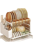 Dish Drying Racks for Kitchen Counter Large Capacity Double-Layer Dish Drying Rack - with Knife/Utensil & Cutting Board Holder, Drainage Tray (white)