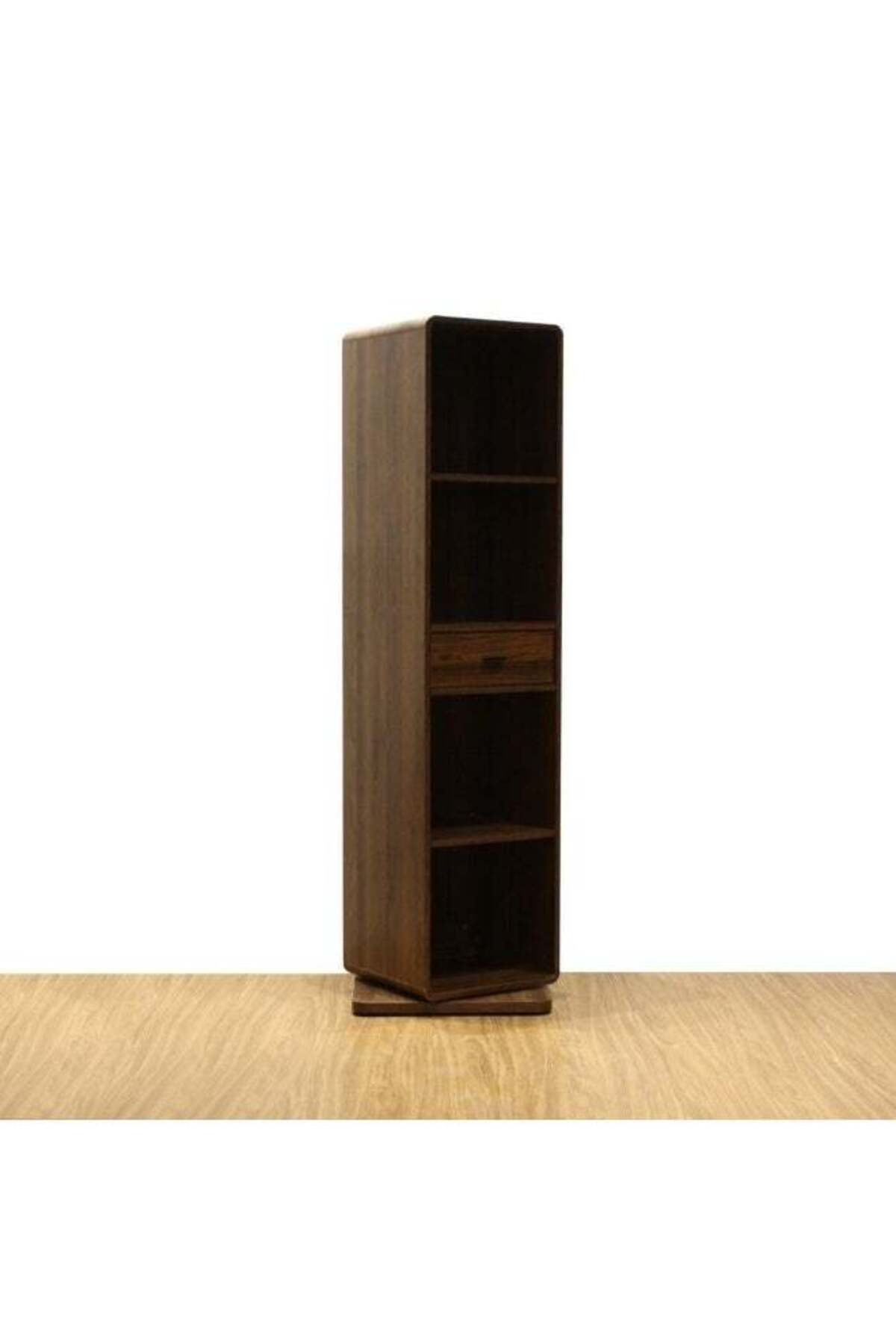 Gwen Swivel Standing Cabinet With Mirror | Durable Cupboard | Dressing Makeup Storage Without ChairL48xW48xH165.7cm - Brown Walnut