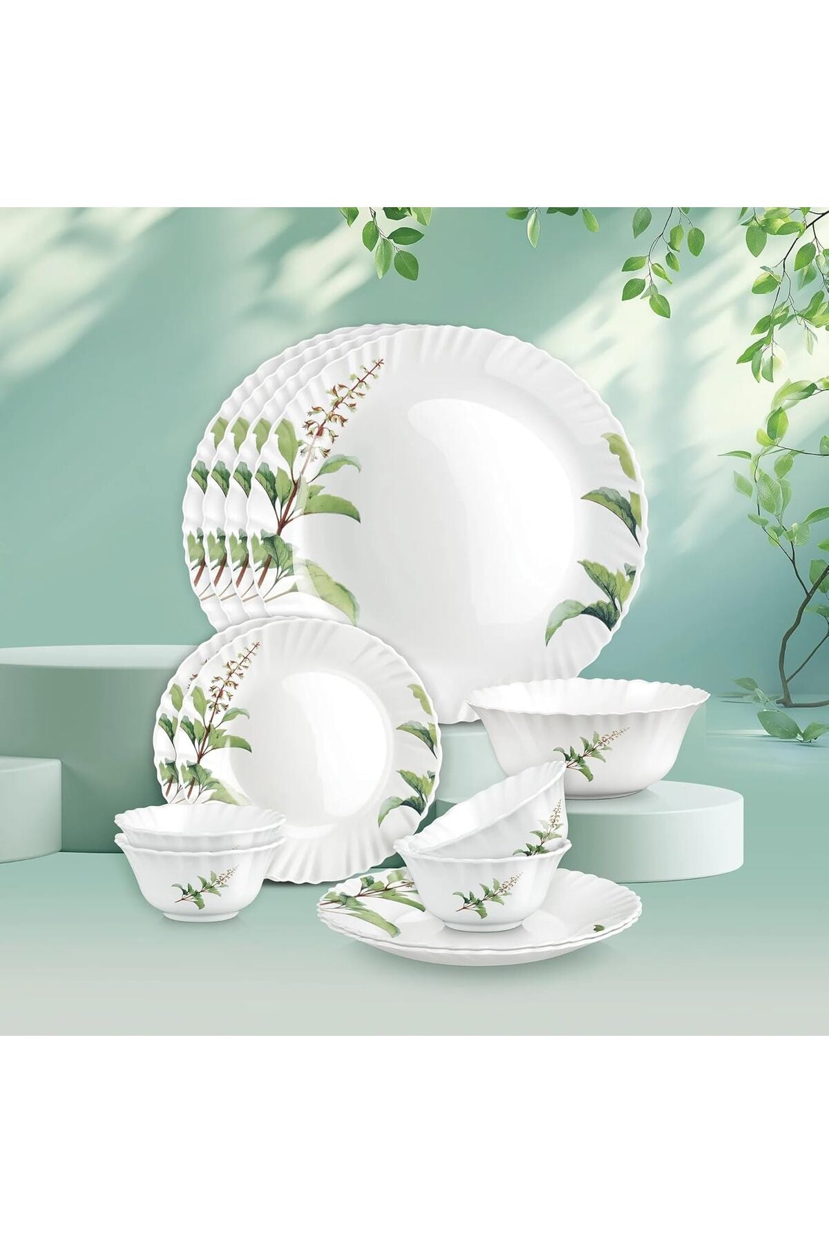 by Milton Opalware Aurelia Savira Dinner Set of 13 | Serving for 4 | White