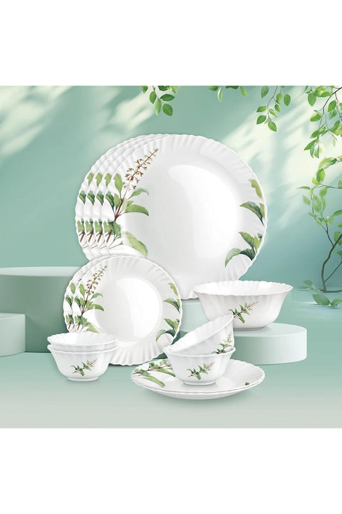 by Milton Opalware Aurelia Savira Dinner Set of 13 | Serving for 4 | White