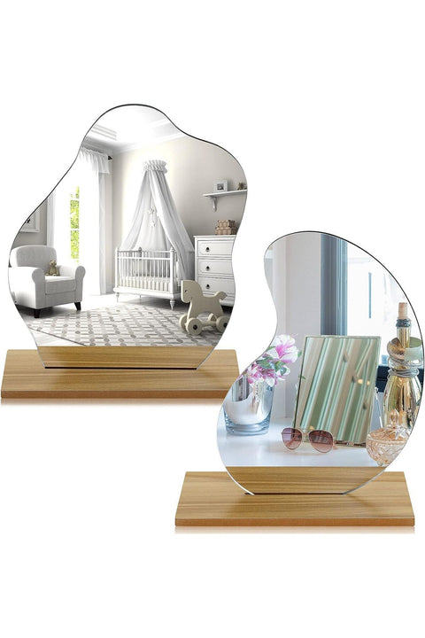 Room Decor Aesthetic Acrylic Makeup Mirror for Desk Decor with Stand Vanity Mirror Stand Mirror Frameless Wooden Stand Mirror Tabletop Makeup Mirror for Bedroom Living Room (2 Styles)