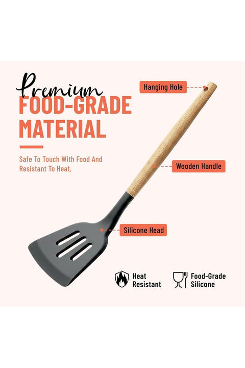12-Pieces Silicone Cooking Utensil Set with Wooden Handles | BPA-Free | Heat-Resistant | Non-Stick Cookware