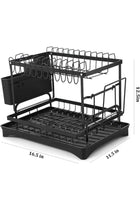 2 Tier Dish Drying Rack for Countertop, Large Capacity Kitchen Rack with Drainboard, Utensil Holder & Cup Holder, Space Saving Dish Drainer Organizer for Plates, Bowls & Cups, Black