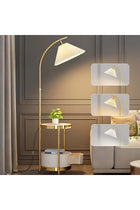 Arc Floor Lamp with Side Table 3-Color Dimmable LED (3000K-6000K) 12W Gold Standing Lamp with Storage Shelf for Living Room Bedroom