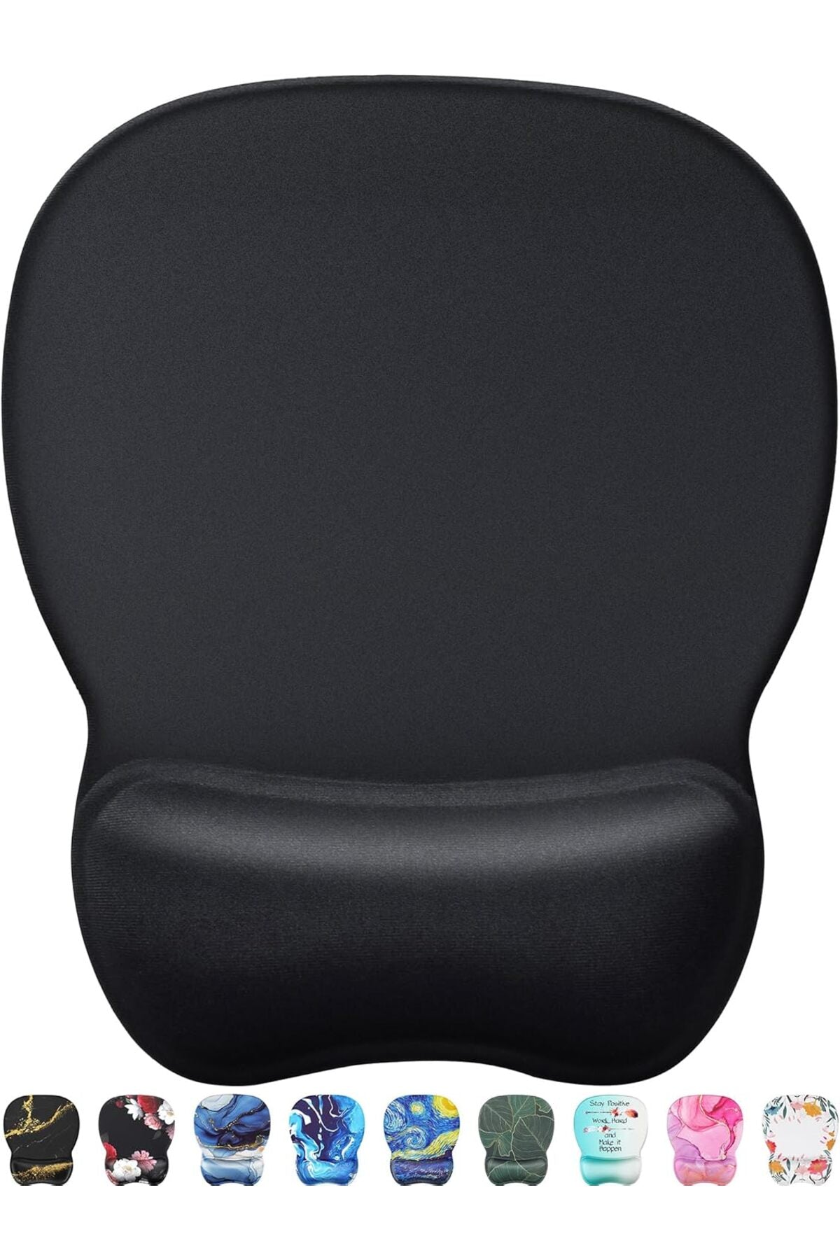 Ergonomic Mouse Pad with Gel Wrist Rest, Smooth Surface, Non-Slip PU Base, Black