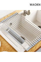 Stainless Steel Roll Up Dish Drying Rack Silicone Folding Shelf Kitchen Sink Cutlery Dish Drainer Kitchen Organizer Fruit Mat (Size : 45x31.5CM)