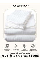 6 Piece Victorian Style Snow White Microfiber Satin Striped Double Bedsheet Set with 4 Pillow Covers