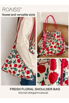 Women Floral Canvas Bag, Large Capacity Shoulder Bag, Casual Tote Handbag for Ladies, Ideal for Dating, Shopping and Everyday Use