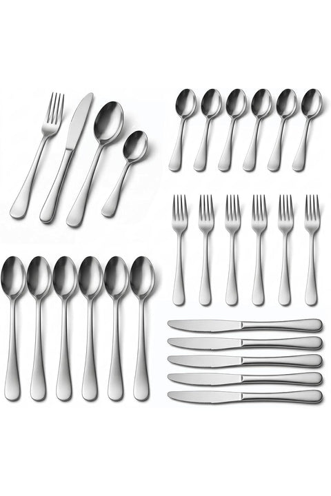SKY-TOUCH 24-Pieces Silverware Set, Stainless Steel Flatware Tableware Set for 6, Flatware Silverware Set with Knife Fork Spoon, Elegant Tableware for Home Daily Use, Dishwasher Safe