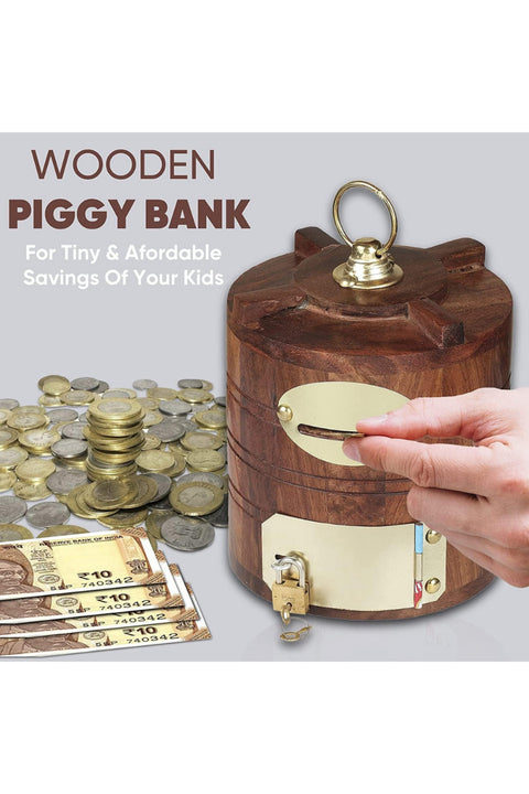 Wooden Money Box for Kids, Gifting, Wooden Money Box with Lock Piggy Bank (Water Tank Shape)