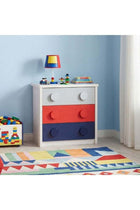 Blocks 3 Drawers Dresser | Durable Vanity Table | Dressing Makeup Desk L80xW39.5xH76.5cm - Grey & Red+Blue