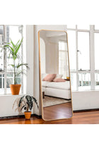 ®150x40cmFull length mirror, arched aluminum alloy large vertical dressing mirror, hanging against the wall, with bracket bedroom living room full-length mirror, gold color