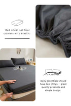 Fitted bed sheet 90*200+30 cm with 2 pillow covers, set of 3 pieces, plain black color.