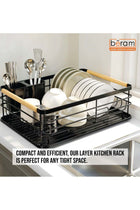 Beram Dish Drying Kitchen Rack, Drainboard and Utensil Holder, Storage Organizer, Utensils Holder, Wooden Handles, One Tier Design, Black