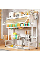 Metal Dish Cabinet Rack Dustproof Sink Rack With Cabinet Door Multi-functional Plate Drying Storage Kitchen Organizer