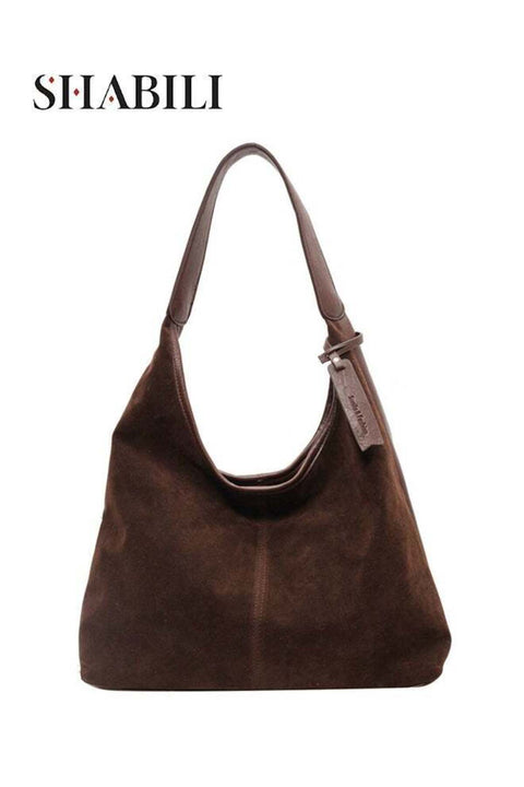 Women Ladies PU Suede Shoulder Bag Satchel Underarm Tote Handbag, Large-Capacity Multi-Pocket Retro Casual Design Fits iPad, Youth Daily Travel Party Work Shopping Commuting Crossbody Style (B