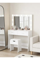 Bedroom Makeup Dressing Table with 3 Color Lighting Modes LED Mirror, Modern Vanity Desk with 2 Spacious Drawers, 90x40x134cm Desktop Vanity Table for Bedroom Skincare and Makeup, AE29 White (