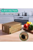 Acacia Wood Utensil Holder, 3 Compartments with Handles, Rustic Cutlery Organizer Caddy for Kitchen, Party