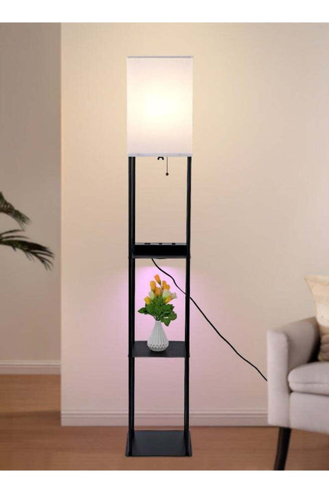 LIGHTING Modern LED Floor Lamp 62-Inch, 3-Color Dimming, Black Iron & Square Fabric Shade