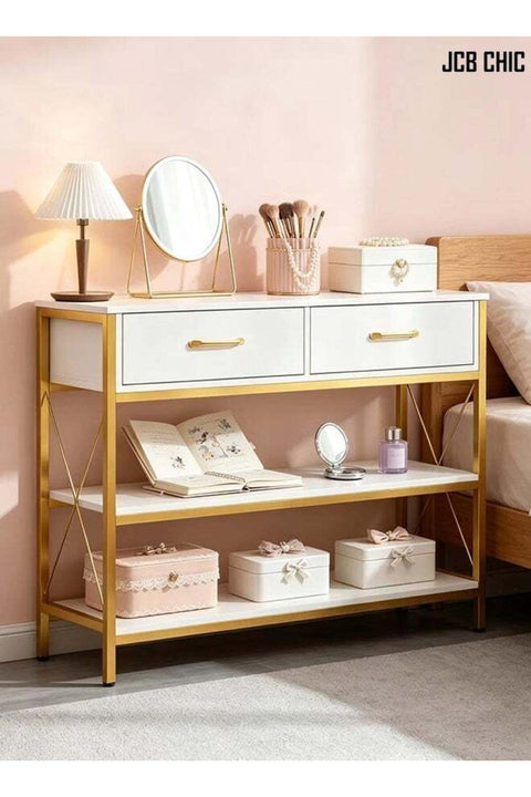 Vanity Table with 2 Drawers and Open Storage Shelves, Modern Makeup Dressing Table,Console Table, Narrow Sofa Tables,100cm Side Table for Hallway, Living Room, Entryway