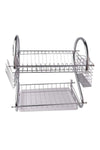 2-Tier Dish Drying Rack With Drain Board Silver/White