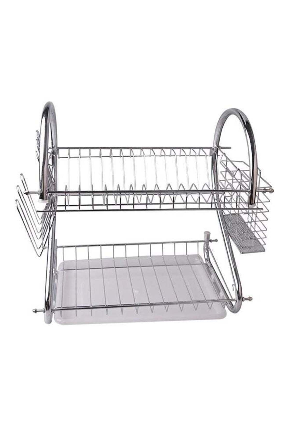 2-Tier Dish Drying Rack With Drain Board Silver/White