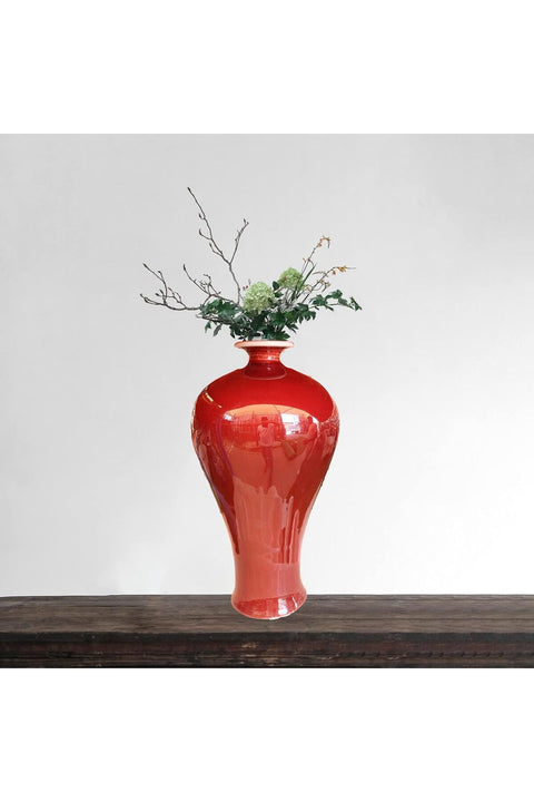 Chinese Ceramic Lang Vase - Elegant Red Flower Arrangement Vase for Home Decoration (Vase 3)