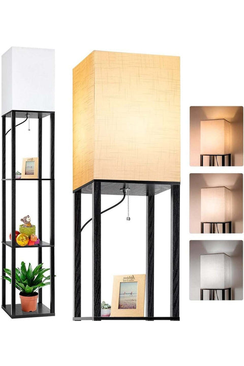 Floor Lamp with Shelves, Modern Square Standing Lamp with 3 Color Temperature Bulb