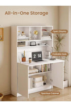 -Long Multi-Function Fold Down Desk, Hidden Floating Vanity Dressing Table with Open Shelves & Storage Cabinet, Space Saving Wall Writing & Makeup Console for Apartment (YN145)