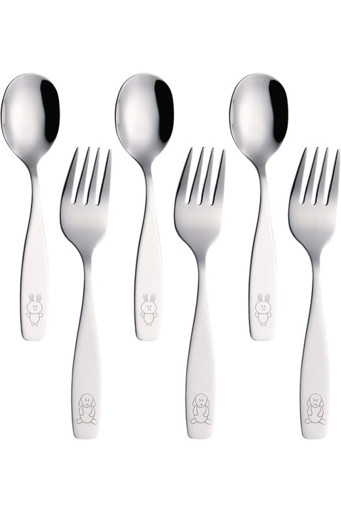 Children'S Cutlery Stainless Steel 6Pcs/ Kids Fork And Spoon Set - Dog & Bunny Engraved