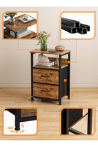 3-Tier Nightstand Side Table with 2 Fabric Drawers Home Bedside Table End Coffee Table for Bedroom 45*30*73cm Brown