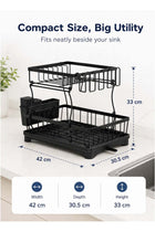 Dish Rack, 2 Tier Rustproof Large Capacity Dish Drying Rack with Automatic Drainage, Multi-functional Storage Organizer for Kitchen Counter