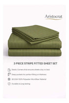 3-Piece Striped Microfiber Fitted Sheet Set King 180x200cm Olive