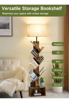 6-Layer Solid Wood Tree Bookshelf with Drawer, Light& Remote, Retro Storage Rack for Books