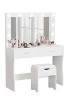 Bedroom Makeup Dressing Table with 3 Color Lighting Modes LED Mirror, Modern Vanity Desk with 2 Spacious Drawers, 90x40x134cm Desktop Vanity Table for Bedroom Skincare and Makeup, AE29 White (